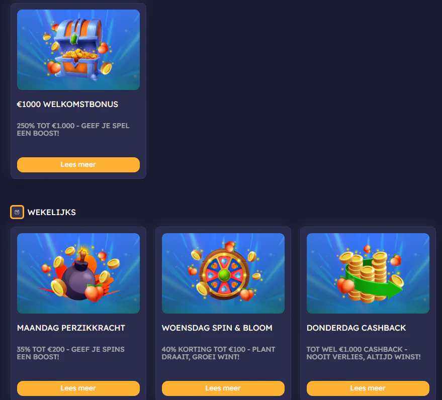 Casino Peaches welcome bonus for new players